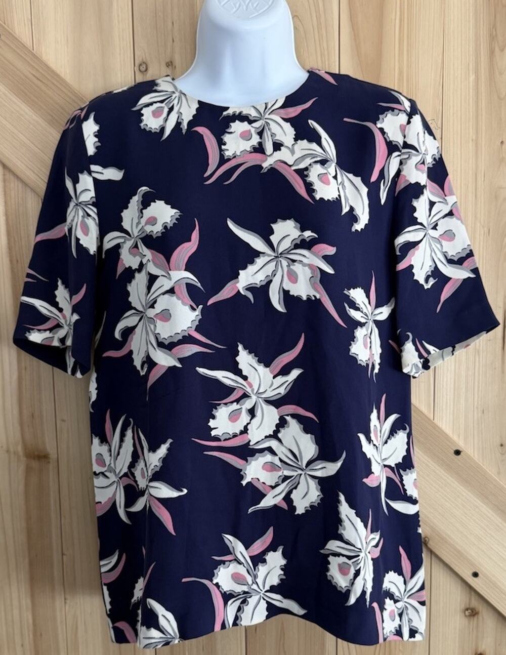 Marni Navy White Floral Short Sleeve Top Made In Italy Quiet Luxury ($940) Sz 38 - Picture 1 of 9